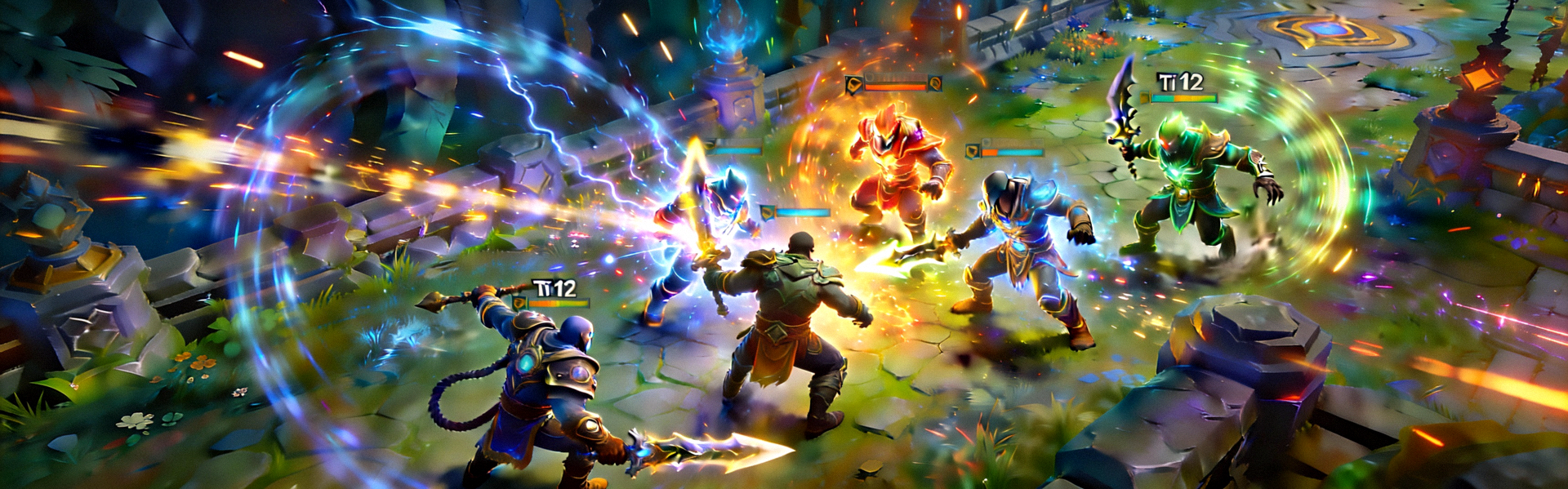 DOTA2国际邀请赛TI12比赛画面 - 游戏内英雄团战技能特效全开，战况焦灼